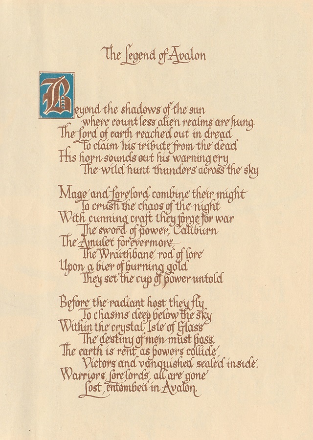 The Legend of Avalon - the poem