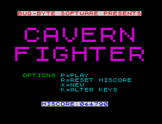 Cavern Fighter menu screen