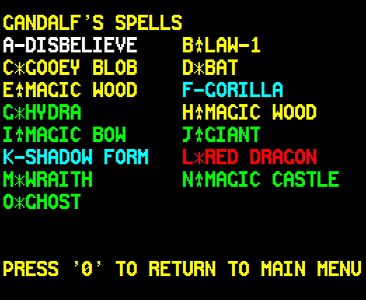Chaos - in-game screen - spell list
