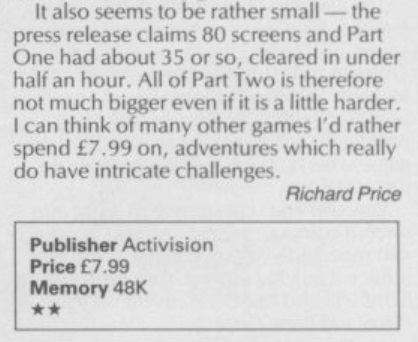 Sinclair User magazine's verdict on Mindshadow